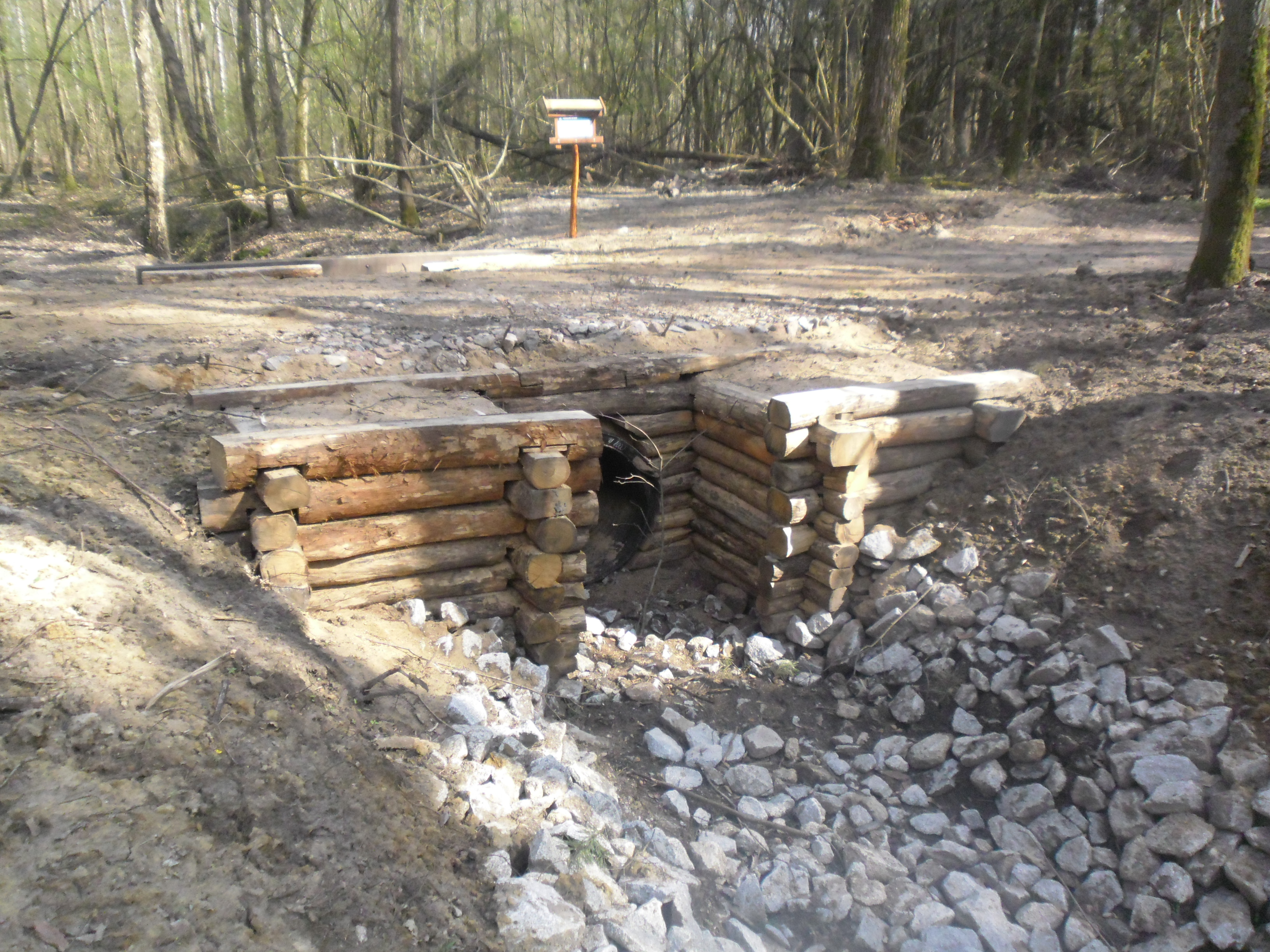 Zdjęcie przedstawia przepust przechodzący pod nawierzchnią drogi leśnej (fot. Waldemar Ciesielski Nadleśnictwo Sieraków).