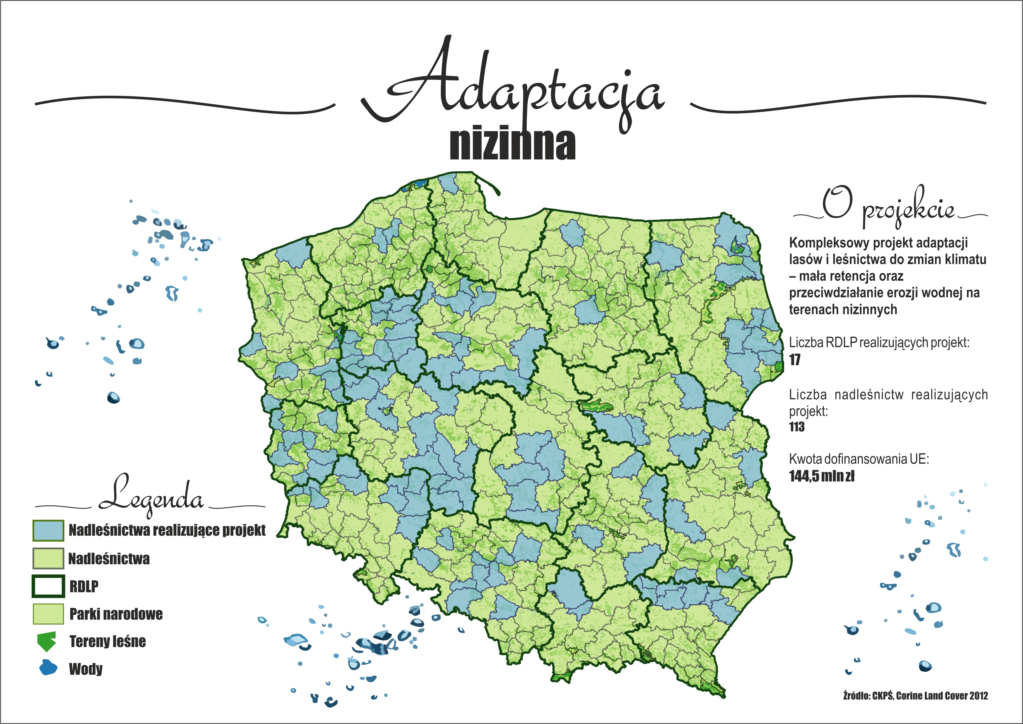 Mapa - Nadleśnictwa realizujące projekt. Kliknij, aby powiększyć.